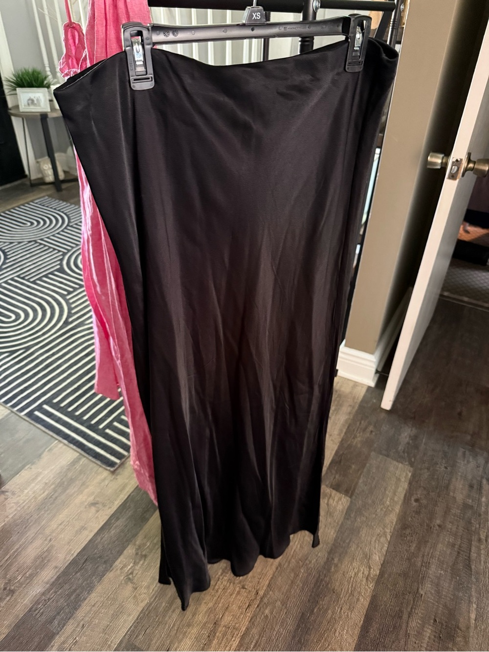 Anthropologie Black Satin Maxi Skirt